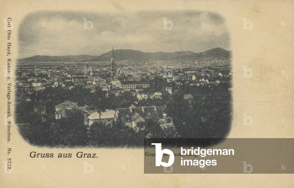 Postcard depicting a general view of Graz (b/w photo)