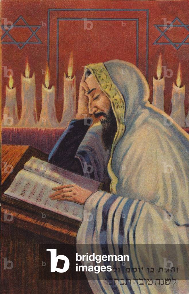 Jewish man reading (colour litho)