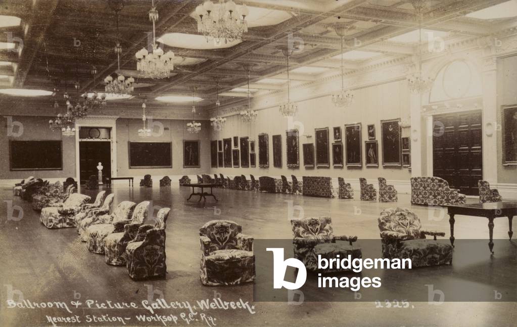 Ballroom and picture gallery, Welbeck Abbey, Nottinghamshire (b/w photo)