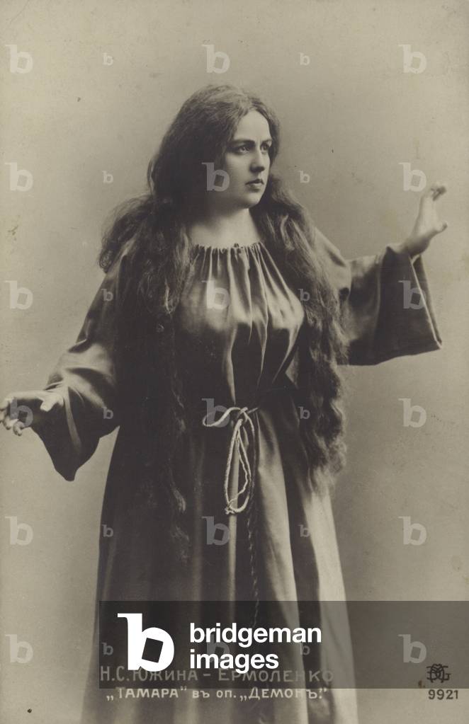 Natalia Yuzhina-Ermolenko, Russian opera singer, in the role of Tamara in Anton Rubinstein's opera The Demon, early 20th Century (b/w photo)