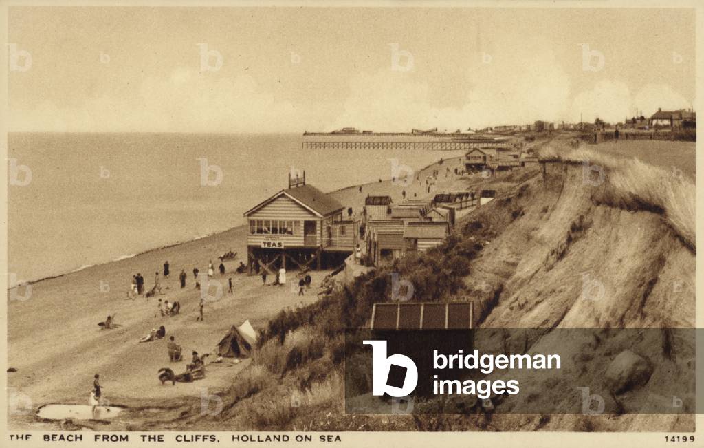 The Beach from the Cliffs, Holland-on-Sea (b/w photo)