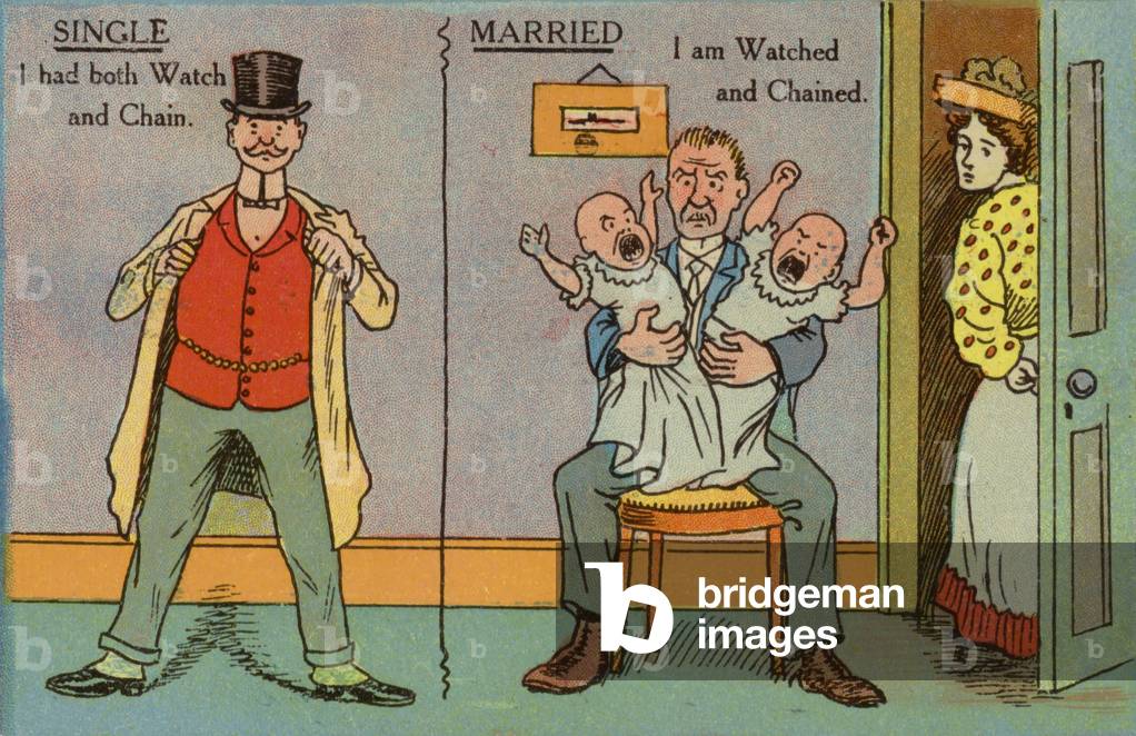 Single versus married life (colour litho)