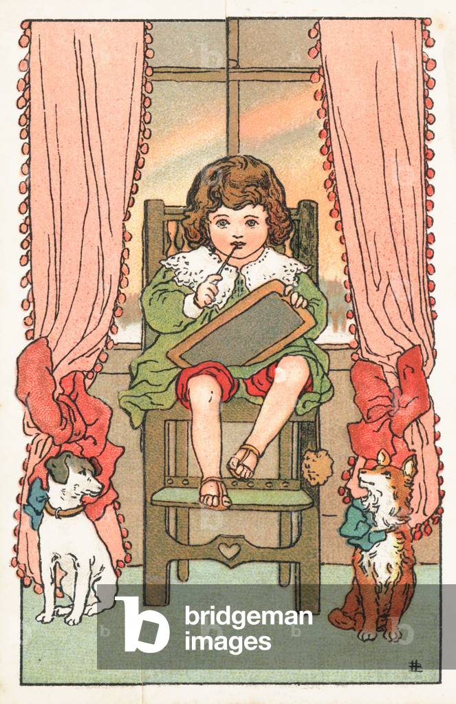 Child in High Chair, Christmas Card (chromolitho)