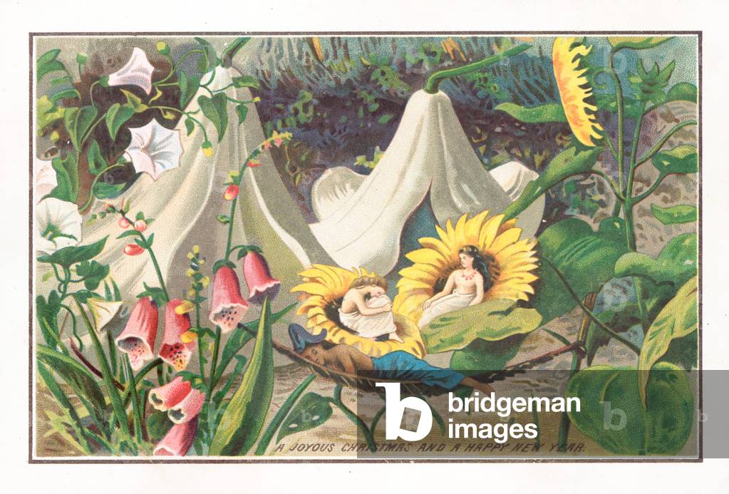 Fairies Sleeping, Christmas Card (chromolitho)
