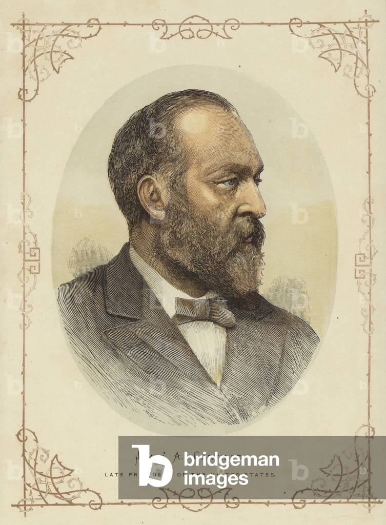 Portrait of James A Garfield (coloured engraving)