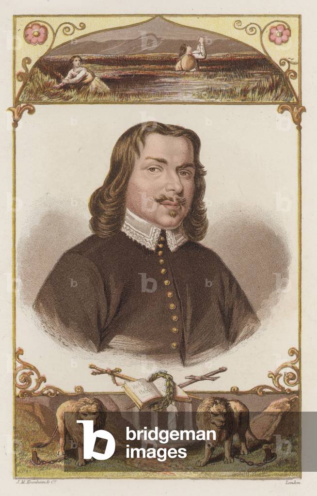 John Bunyan, portrait (coloured engraving)