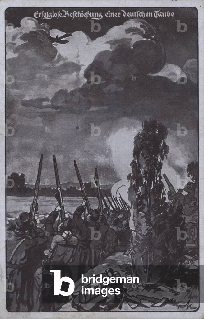Unsuccessful attempt to shoot down a German aircraft, World War I (litho)