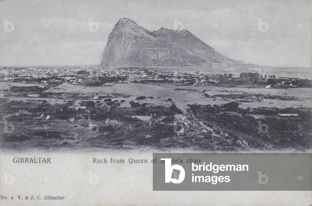 Gibraltar, Rock from Queen of Spains chair (b/w photo)