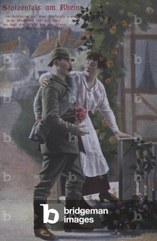 Stolzenfels Castle on the River Rhine, German patriotic military themed postcard (coloured photo)