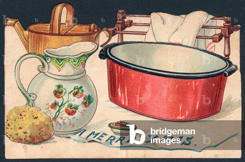 Washing implements, Christmas Card (chromolitho)