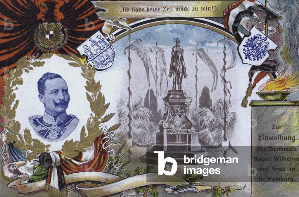 I have no time to be tired: Kaiser Wilhelm II of Germany and the inauguration of the monument to his grandfather, Wilhelm I, in Hamburg (colour litho)