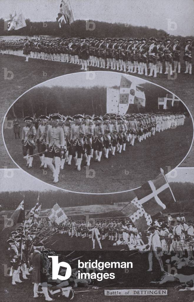Re-enactment of the Battle of Dettingen, fought in Bavaria in 1743 during the War of the Austrian Succession (b/w photo)