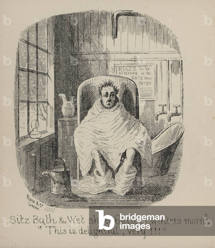 Pleasures of The Water Cure, Sitz Bath and Wet Sheet (engraving)
