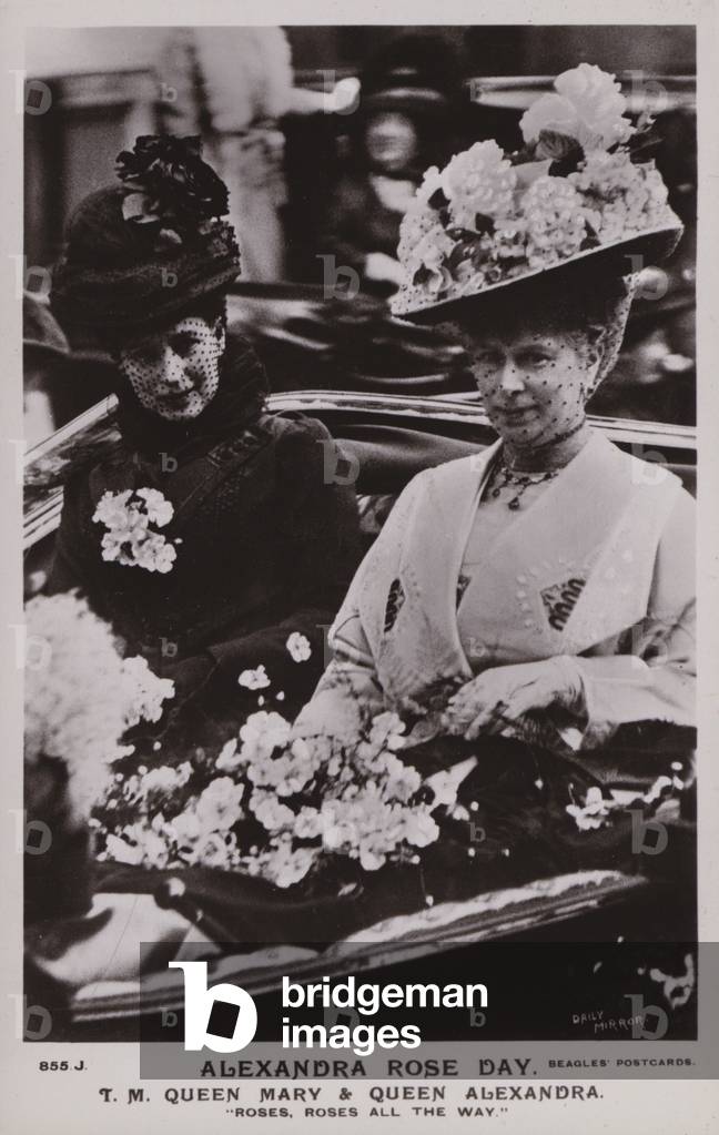 Alexandra Rose Day, Queen Mary, Queen Alexandra (b/w photo)