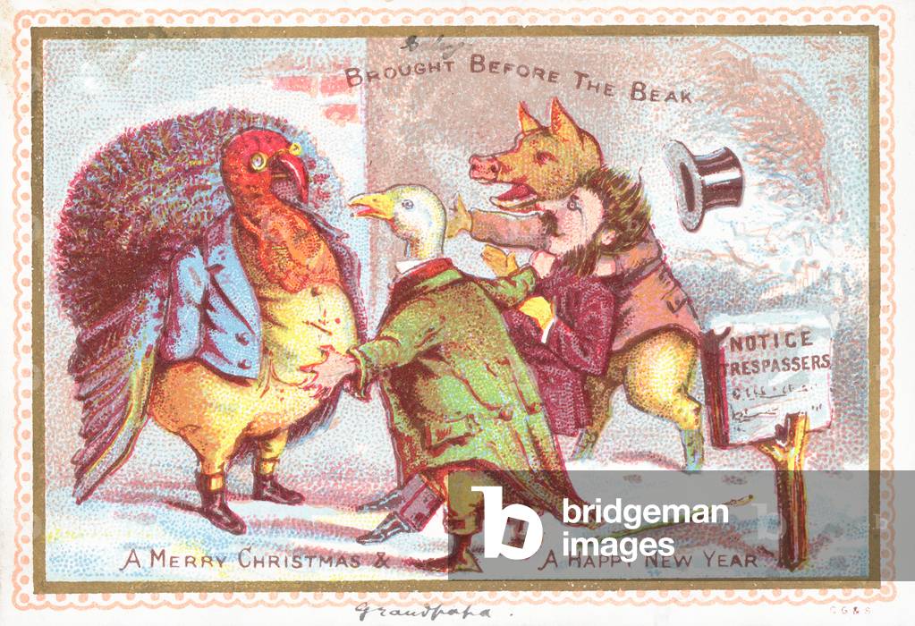 Brought Before The Beak, Christmas Card (chromolitho)