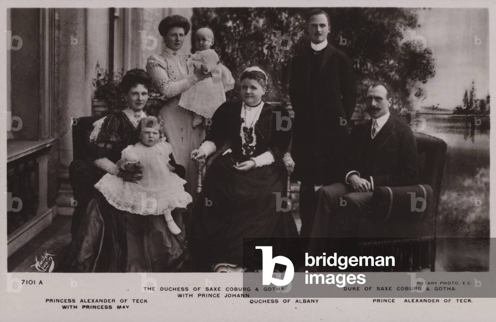 Duchess Of Saxe Coburg And Gotha, Duke Of Saxe Coburg And Gotha, Princess Alexander Of Teck, Duchess Of Albany, Prince Alexander Of Teck, Prince Johann, Princess May (b/w photo)