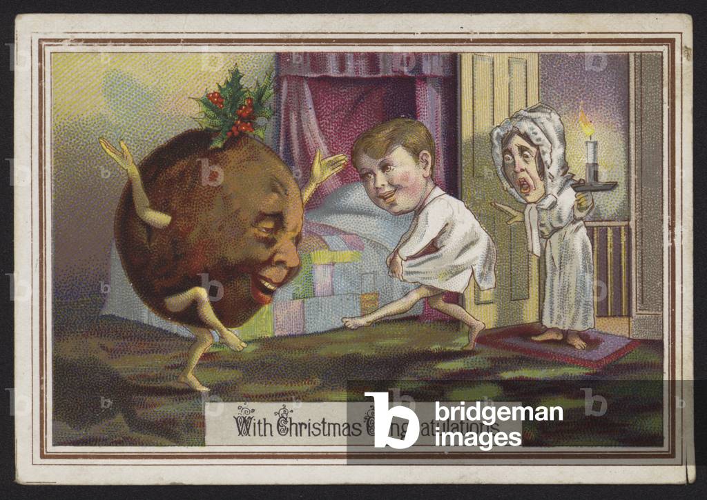 Dancing Christmas pudding (chromolitho)