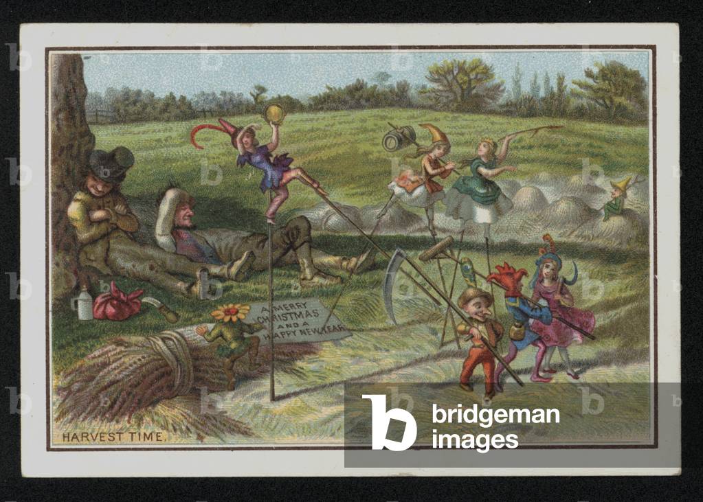 Harvest time, Christmas greetings card. (chromolitho)