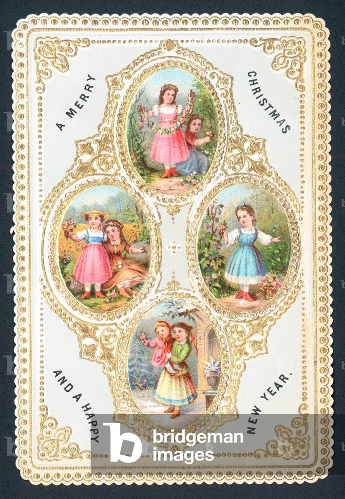 Collage of pictures, Christmas Card (chromolitho)