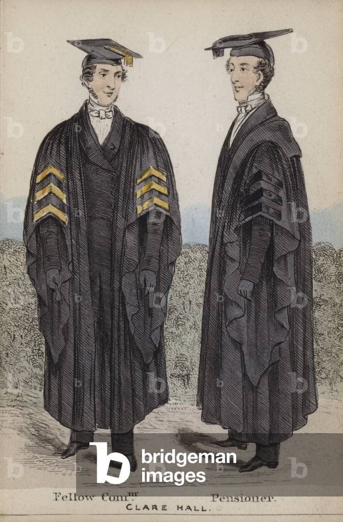 Fellow Commoner, Pensioner, Clare Hall (coloured engraving)
