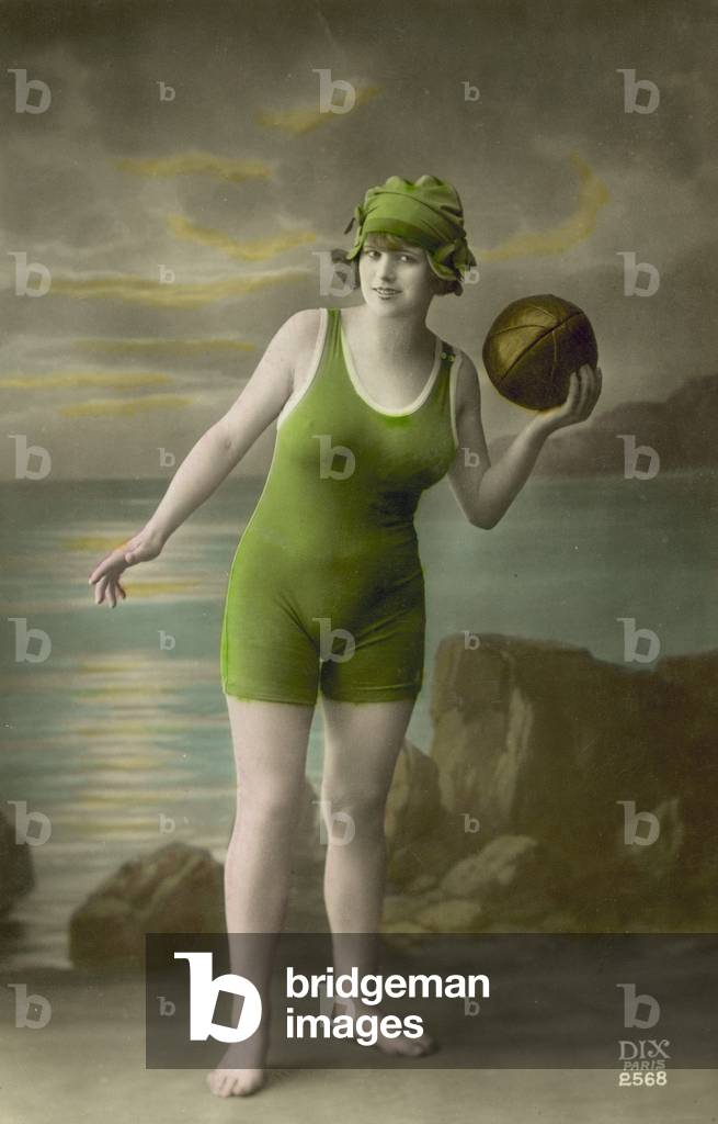 Young woman in a bathing costume (coloured photo)