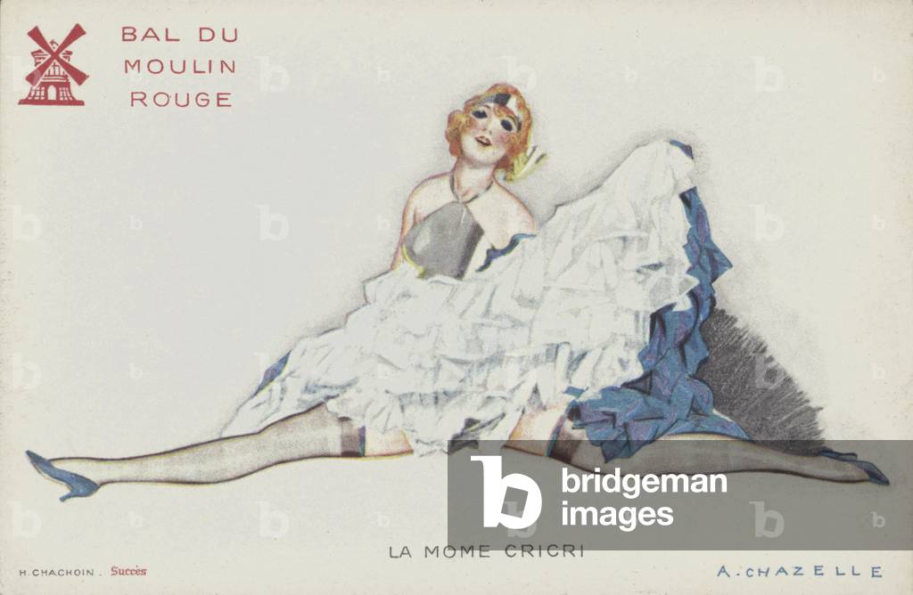 Cancan dancer of the Moulin Rouge, Paris (colour litho)