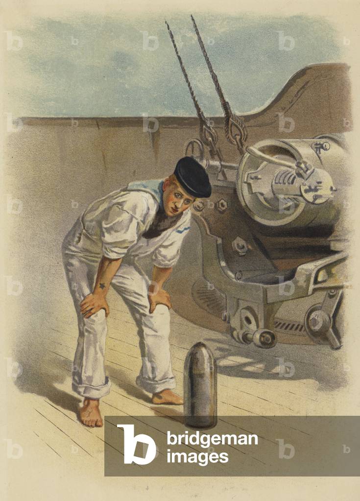 At the breechloading gun (colour litho)