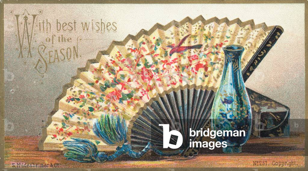 Fan with Vase, Christmas Card (chromolitho)
