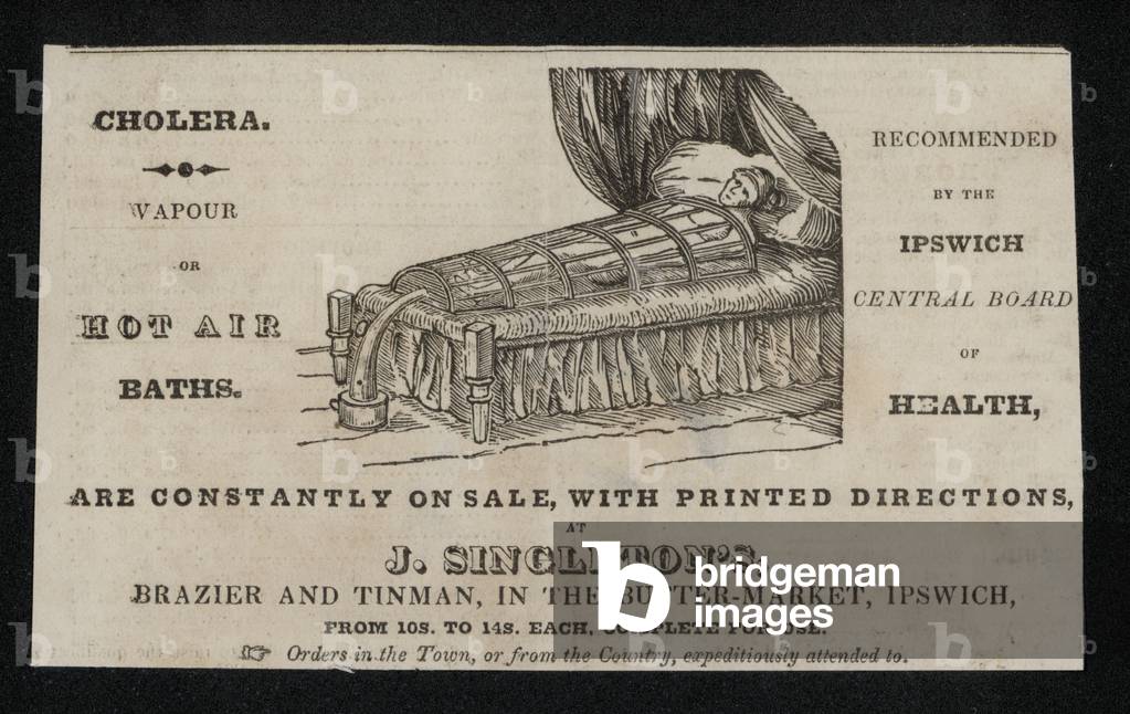 Cholera, Vapour or Hot Air Baths.  Sold by J Singletons, Ipswich (engraving)