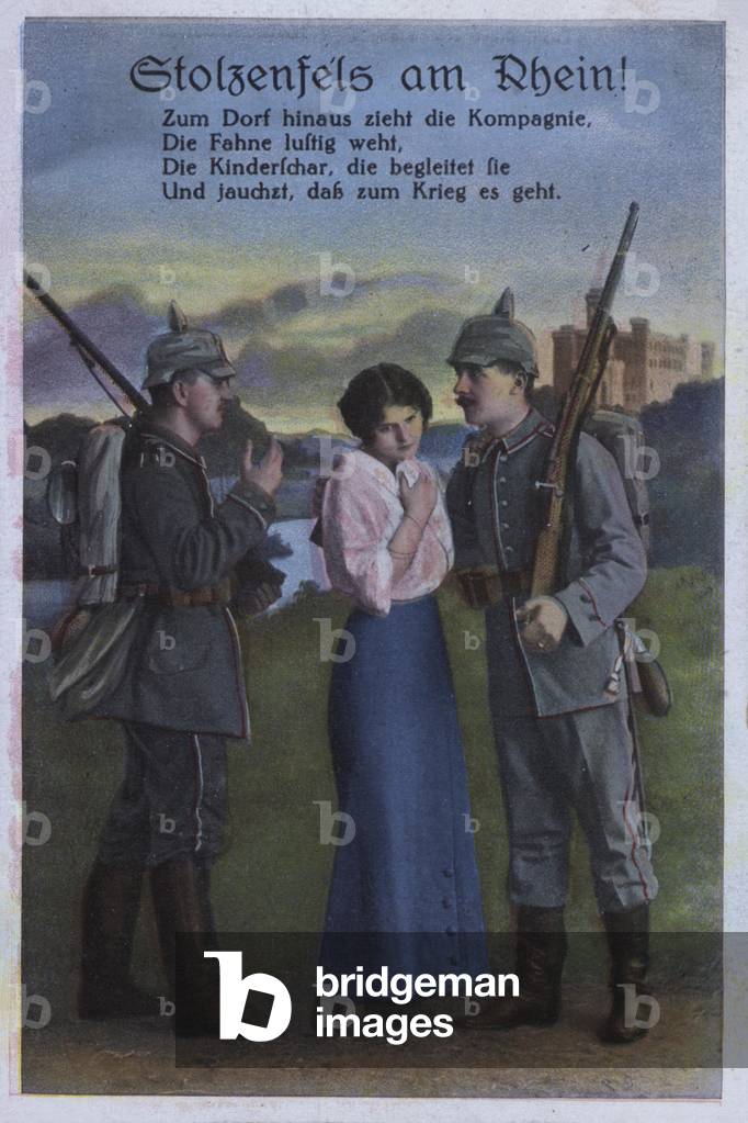 Stolzenfels Castle on the River Rhine, German military themed postcard (colour litho)