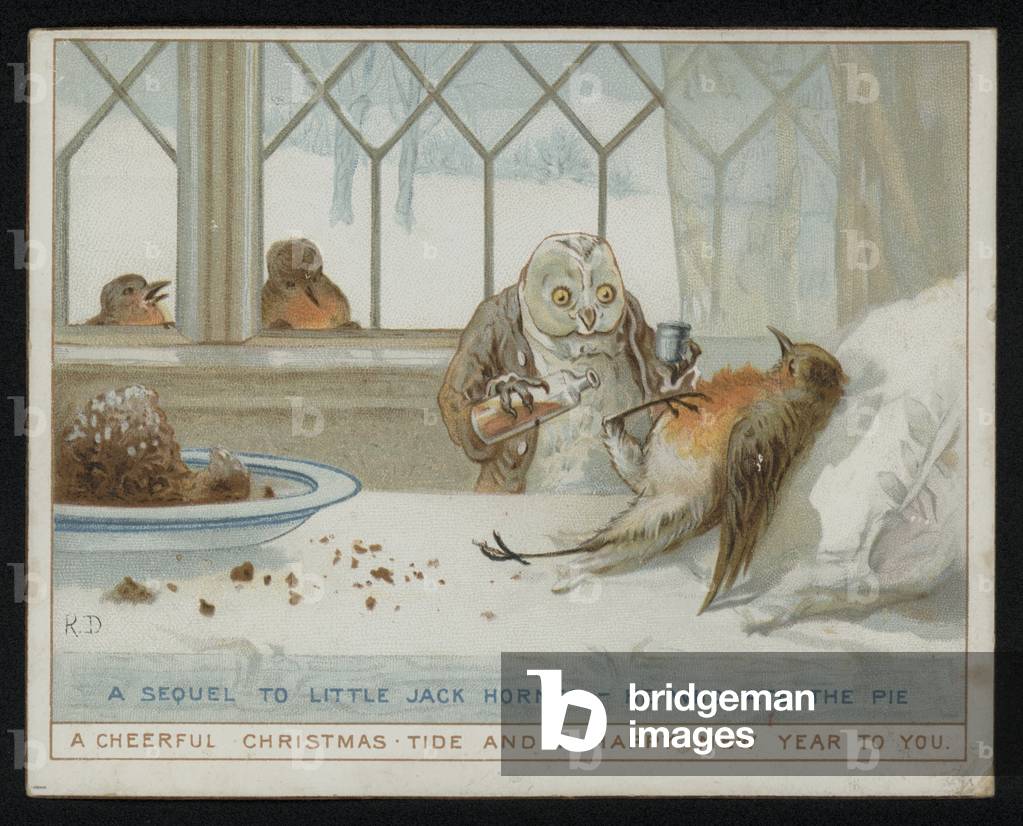 A sequel to Little Jack Horner, he who ate the pie, Christmas greetings card (chromolitho)