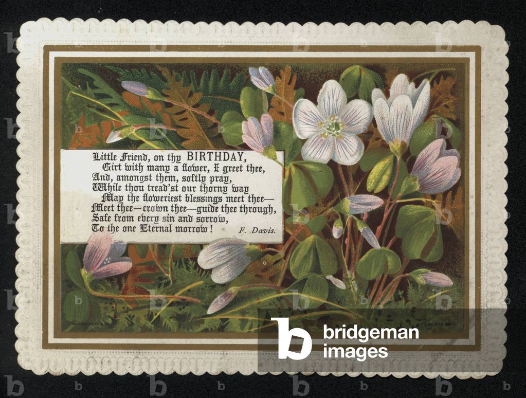 Verse by F Davis and flowers, birthday greetings card (chromolitho)
