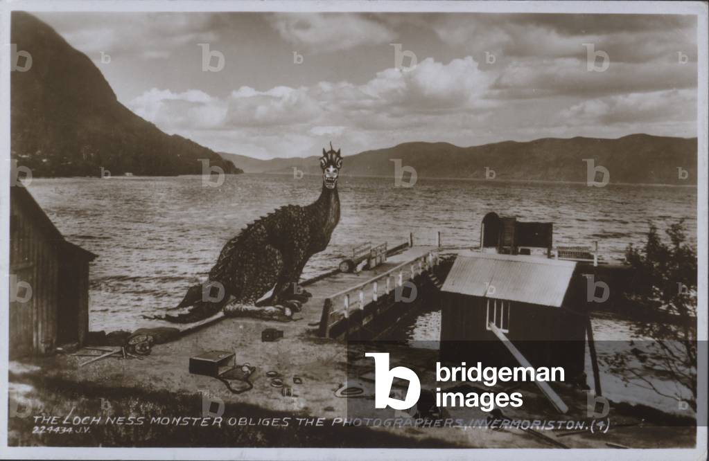 Loch Ness Monster at Invermoriston, Scotland (litho)