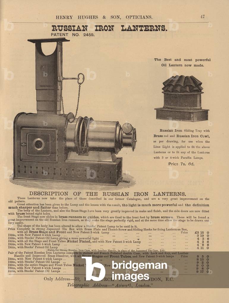 Page from Henry Hughes & Sons New Catalogue, 1893, of Optical Lanterns and Dissolving View Apparatus and Slides (engraving)