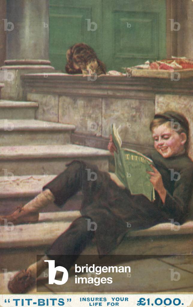 Boy reading Tit-Bits magazine (colour litho)