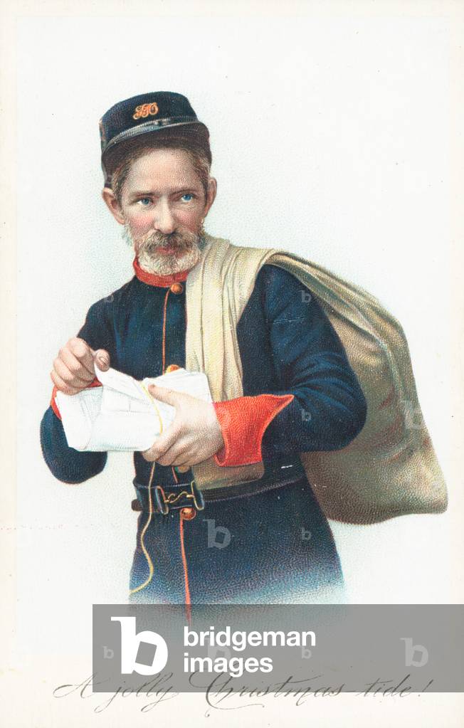 Postman with sack, Christmas Card (chromolitho)