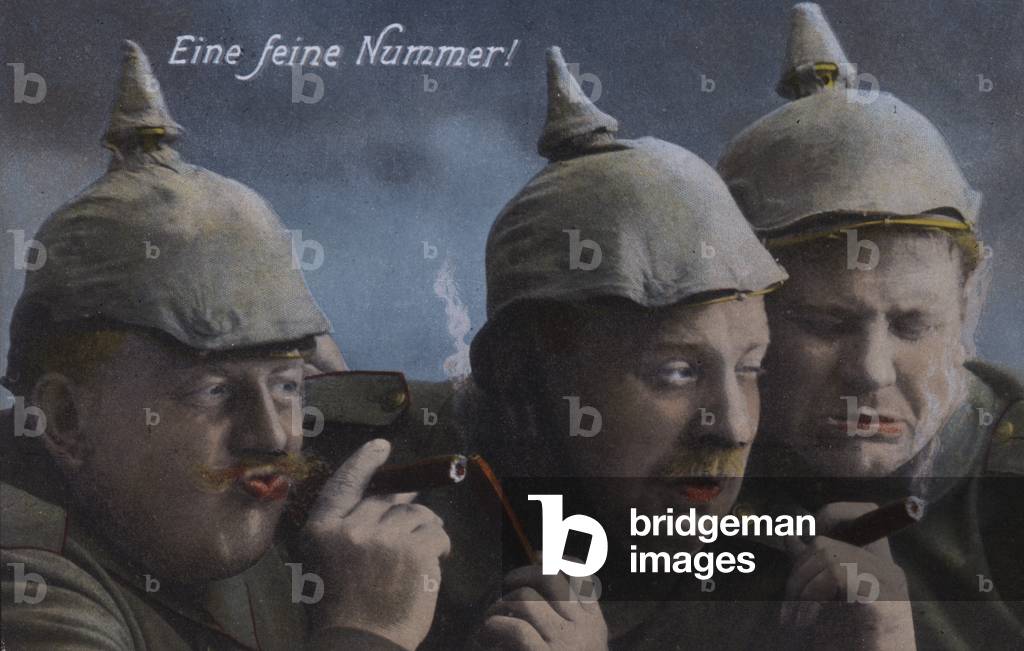 German soldiers enjoying cigars (coloured photo)