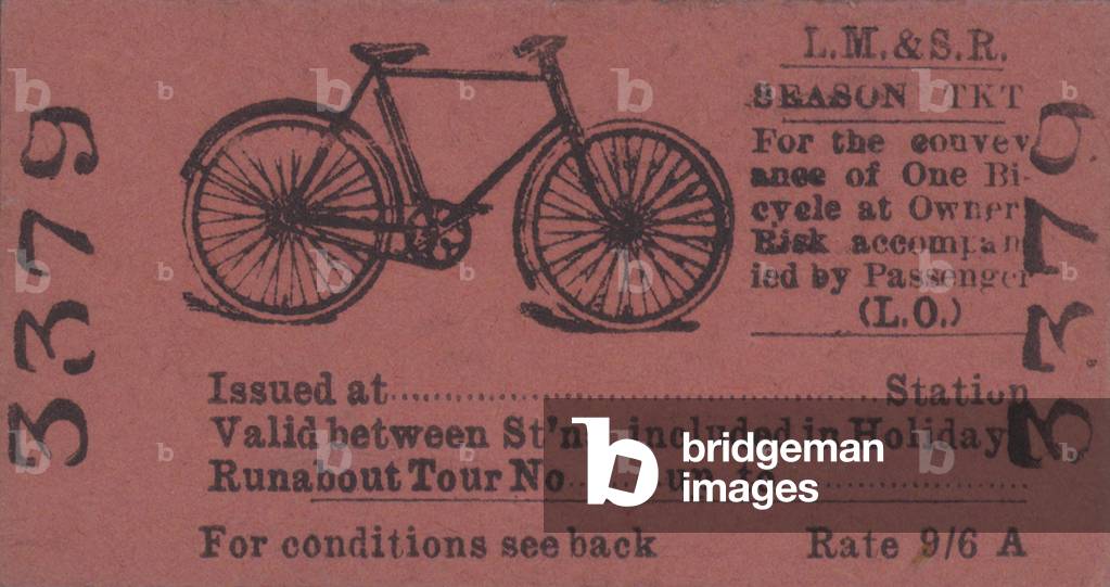 A London, Midland and Scottish Railway season ticket for travel with a bicycle (litho)