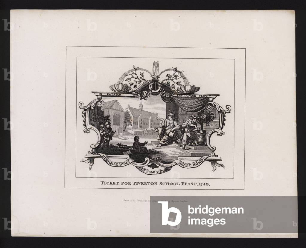 Ticket for Tiverton School feast, Devon, 1740 (engraving)