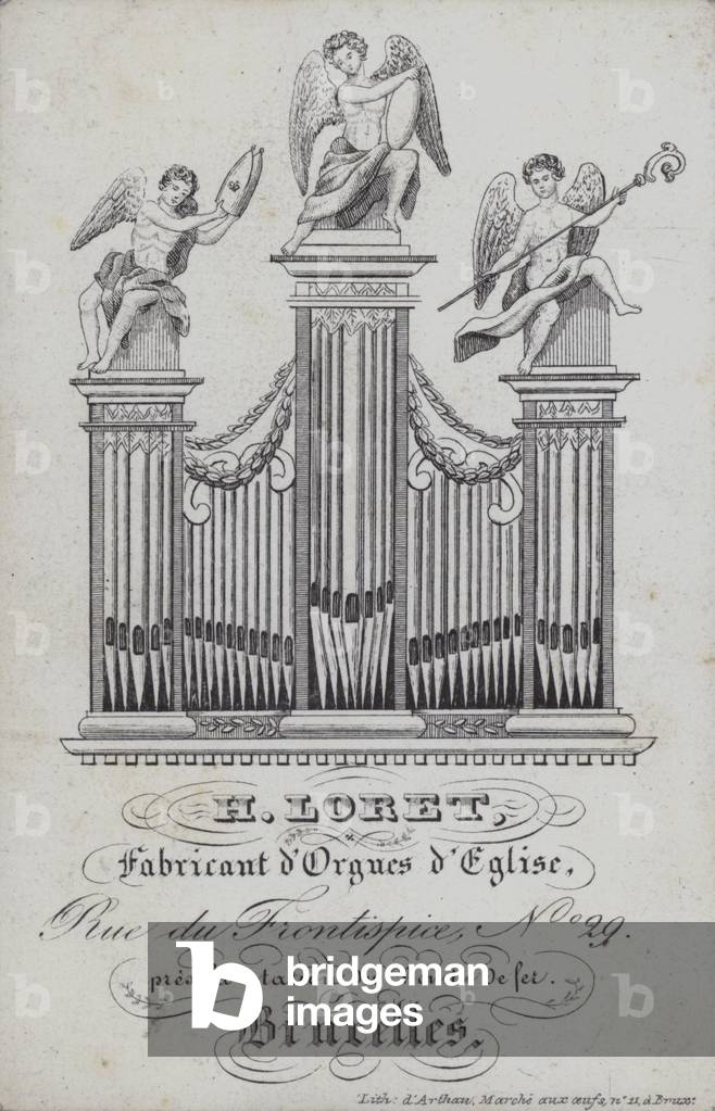Advertisement for H Loret, maker of church organs, Brussels, Belgium (litho)