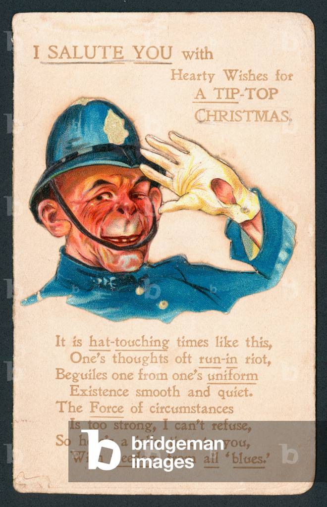Police Officer saluting, Christmas Card (chromolitho)