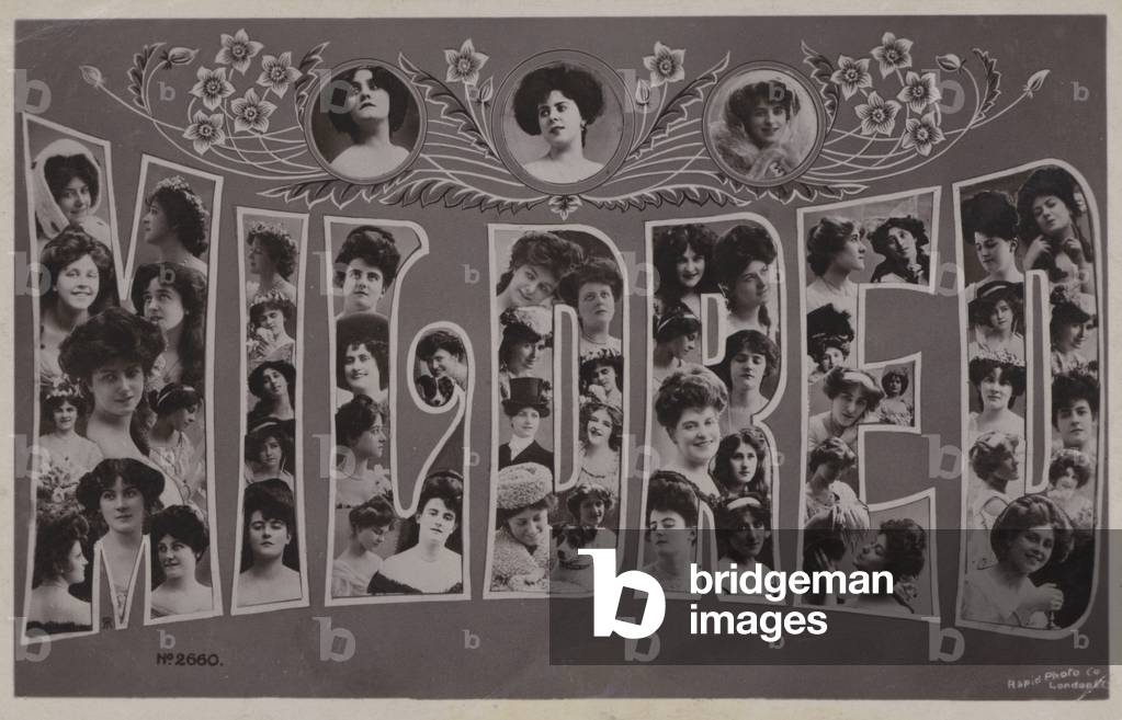 MILDRED, with surreal lettering (b/w photo)