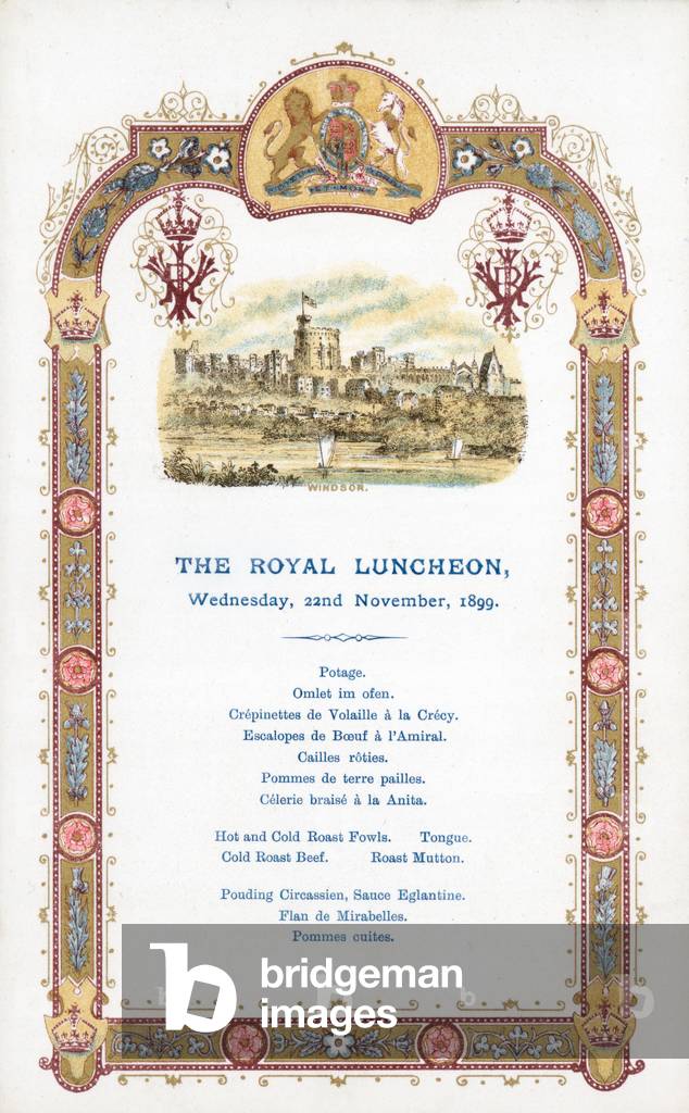 The Royal Luncheon, Wednesday 22 November 1899, menu (chromolitho)