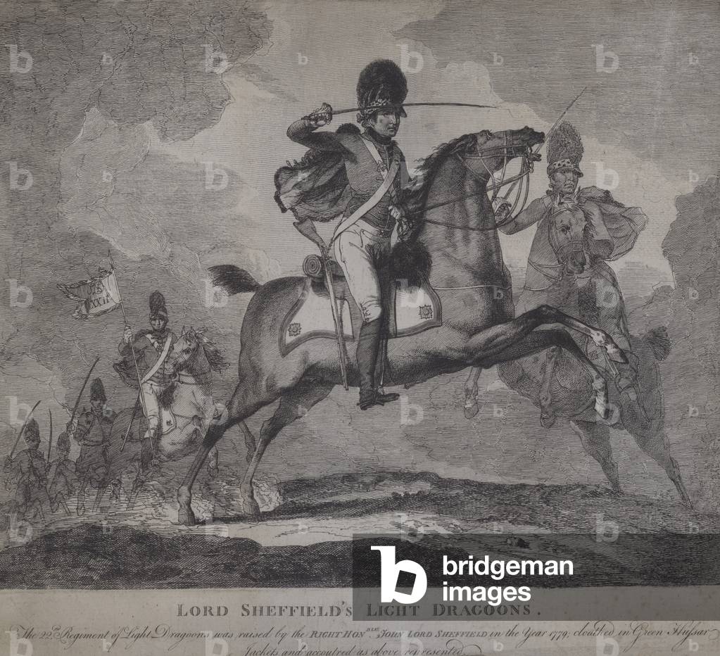 British soldiers of Lord Sheffield's 22nd Light Dragoons, 1779-1783 (engraving)