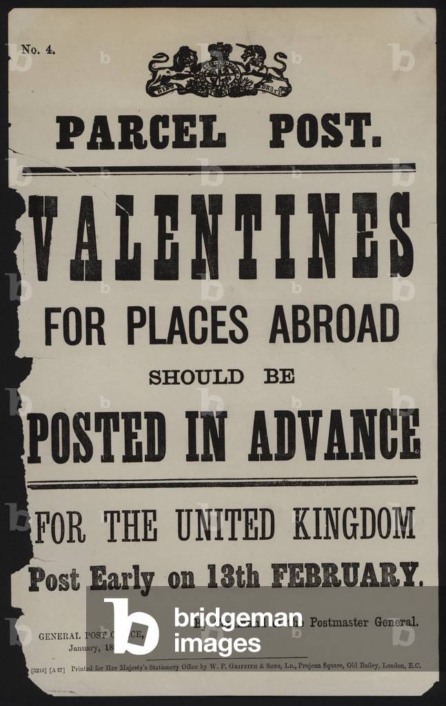 Notification of the deadline for posting Valentine's cards overseas, 1890 (litho)