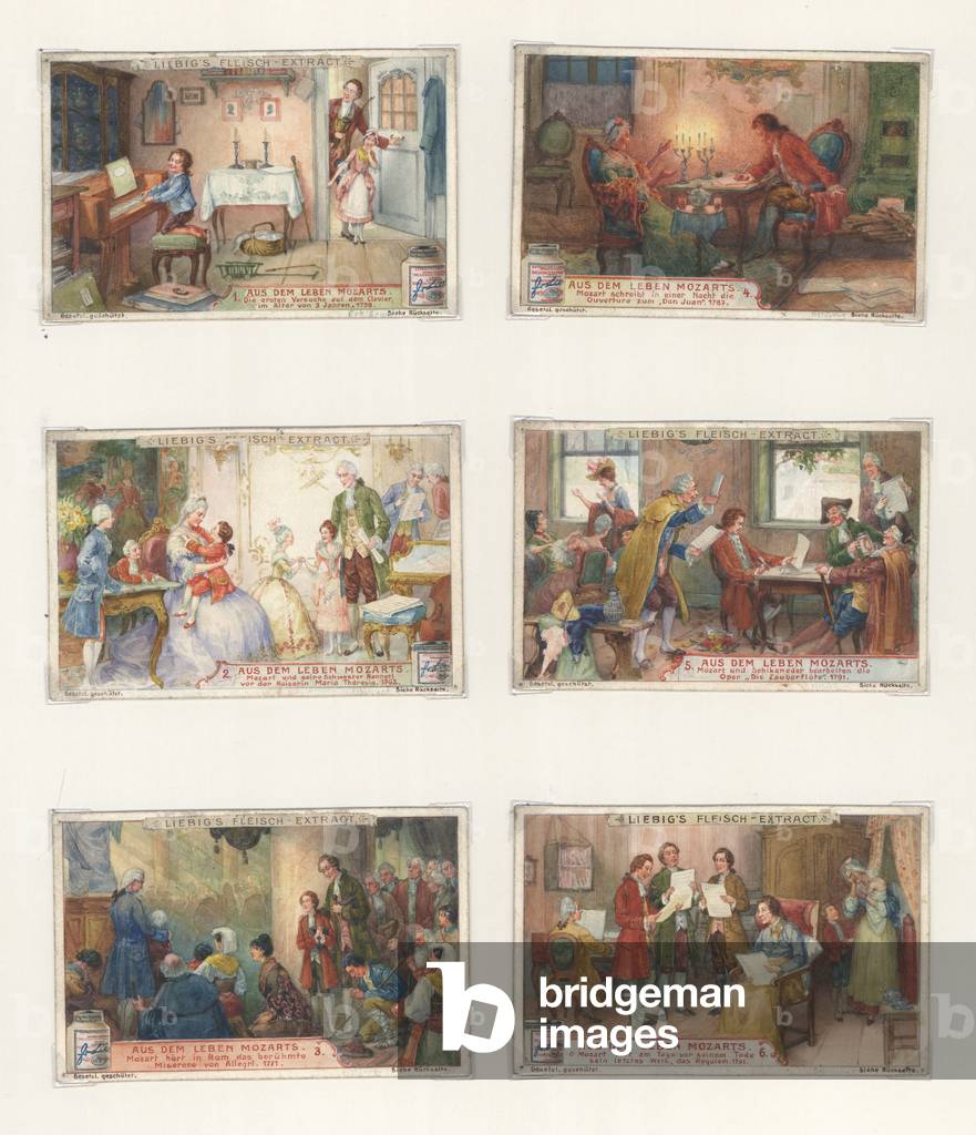 Original artwork for a set of Liebig cards: Life of Mozart (gouache on paper)
