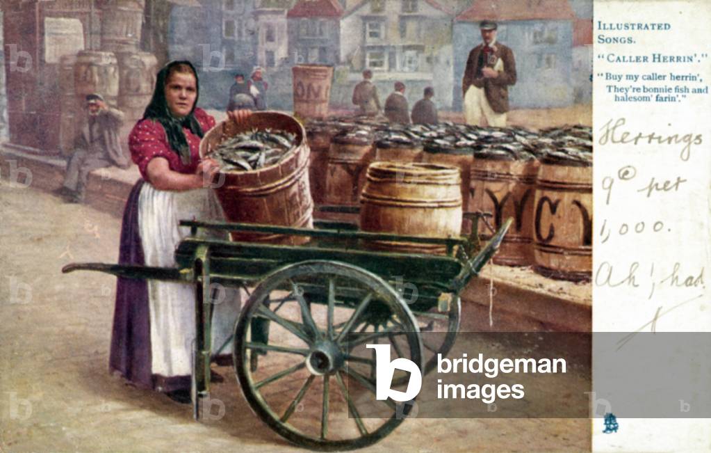 Woman selling herring (colour litho)