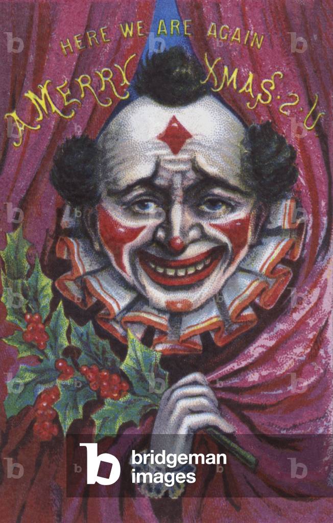 Clown's face: Christmas card (chromolitho)