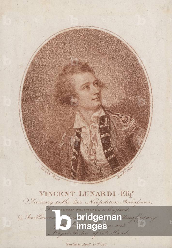 Vincenzo Lunardi, pioneering Italian balloonist (engraving)