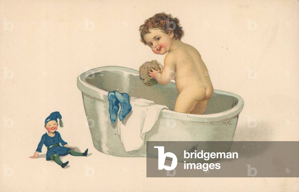 Child in bath (chromolitho)